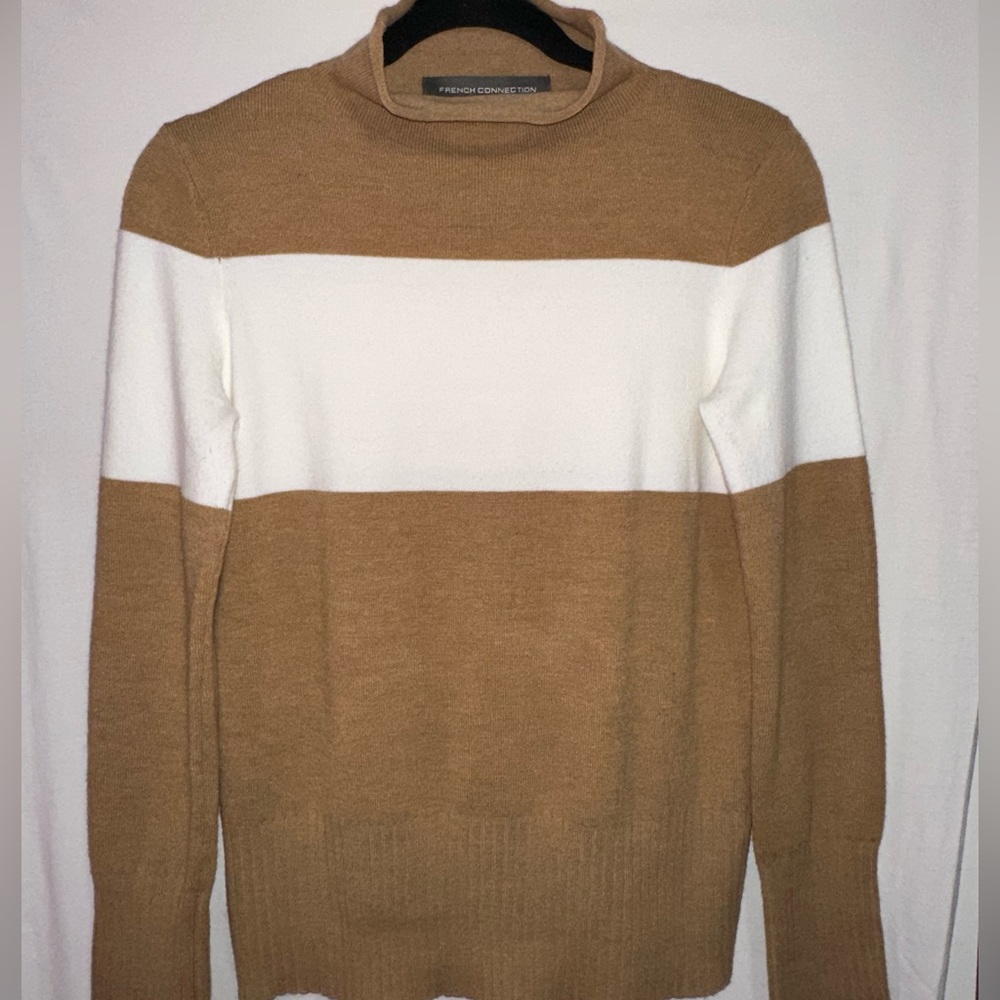 French Connection Camel/White Roll neck Sweater Size S